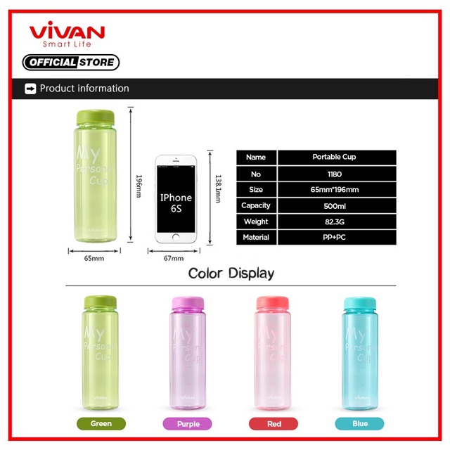 VIVAN Tumbler Botol Air Minum 500ml Portable Plastic Cup - 1180