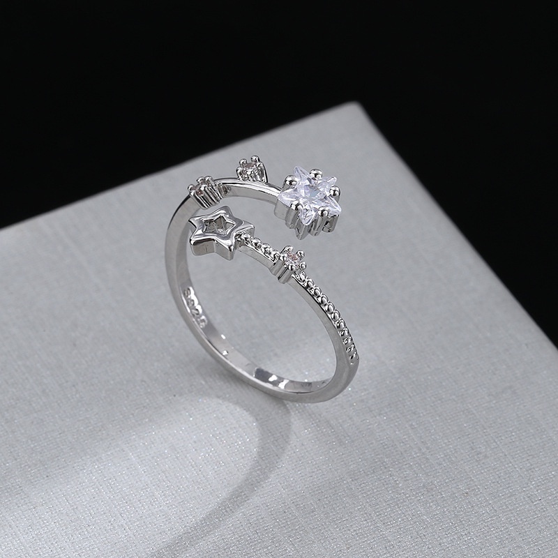 Hollow Bintang Cincin Wanita Sederhana Berlian Imitasi Meteor Pembukaan Adjustable Cincin Aksesoris Hadiah