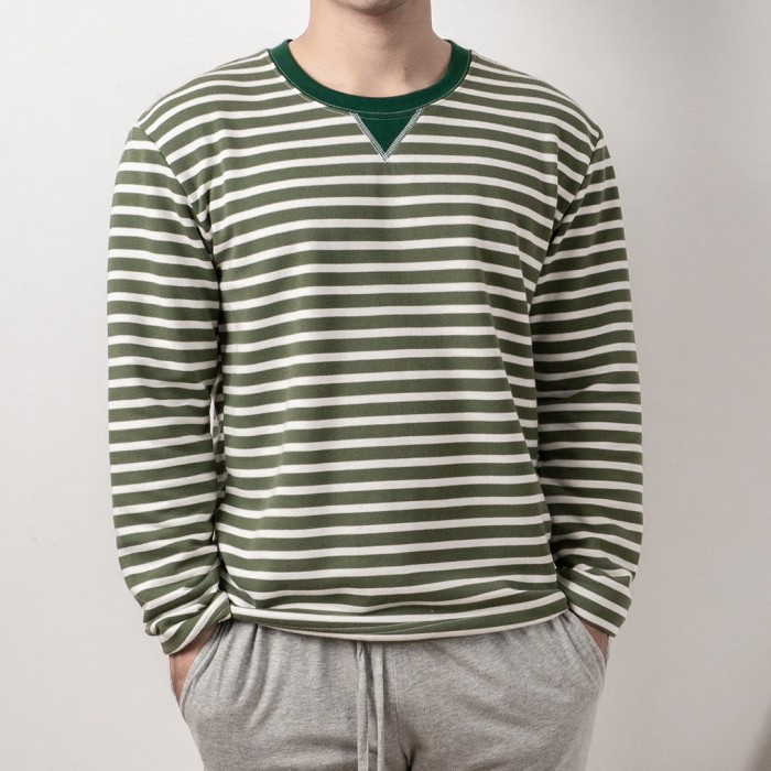 SWEATER PRIA UNIQLO CREWNECK GREEN STRIPED ORIGINAL