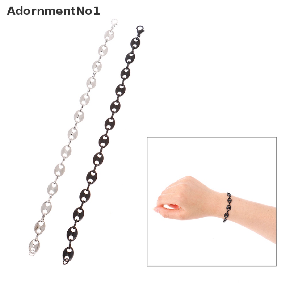 (AdornmentNo1) Kalung + Gelang Tangan Rantai Gaya hip hop Motif Hidung Babi + Biji Kopi Untuk Perhiasan Pria