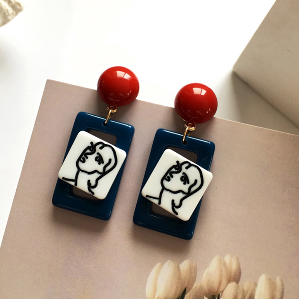 Hu Hu Hu Hu Hu Alat Bantu Pasang Kacamata♡ 1 Pasang Anting Stud Desain Figur Abstrak Bahan Resin Gaya Vintage