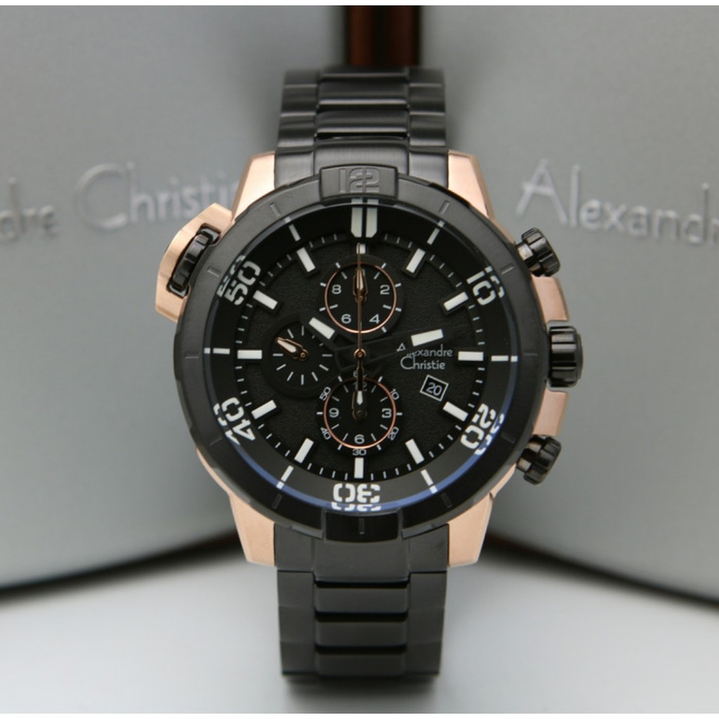 Alexandre Christie AC6554 Original Jam Tangan Pria Stainless Black Rose Gold