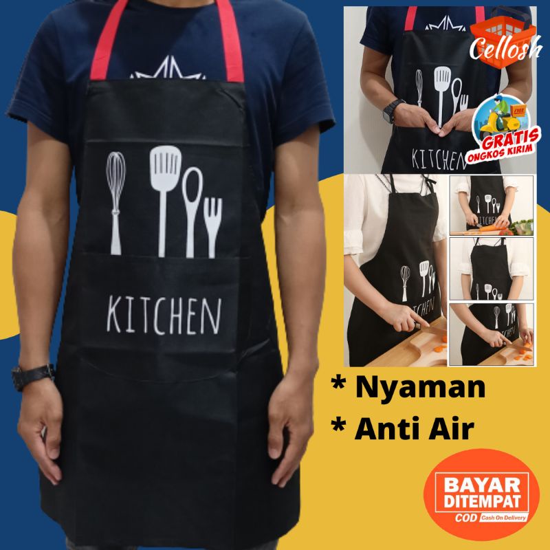 Celemek Masak Apron Barista Chef Masak Dapur Apron Waterproof Anti Kotor  - Black