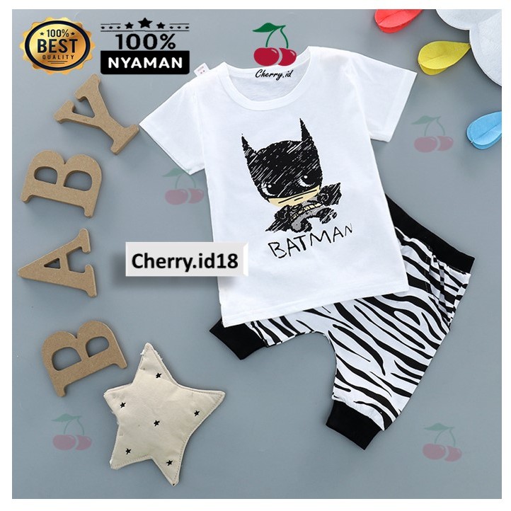 Cherry COD Setelan Baju Anak Batman Import / Pakaian Anak Cowok Motif Batman - SB11