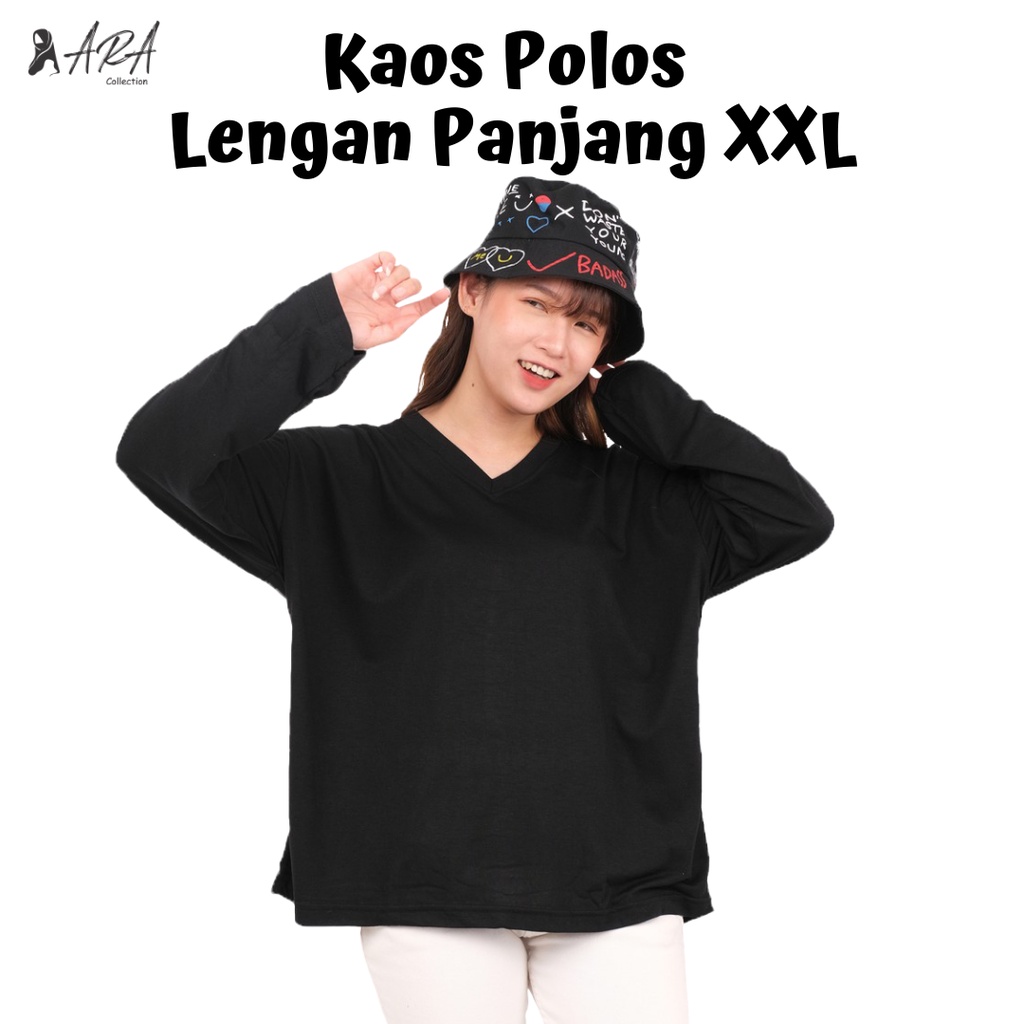 Kaos Polos XXL Jumbo Wanita Lengan Panjang V-Neck / T-shirt