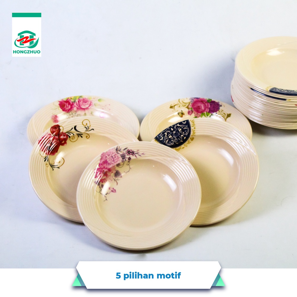Hongzhuo Piring Melamine Bunga Rose Food Grade Piring Makan Elegant-Random