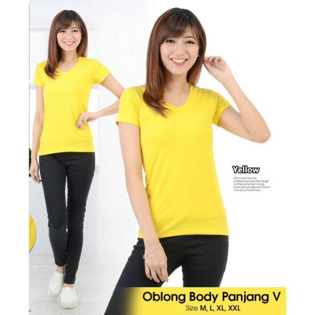 Kaos polos katun leher V wanita