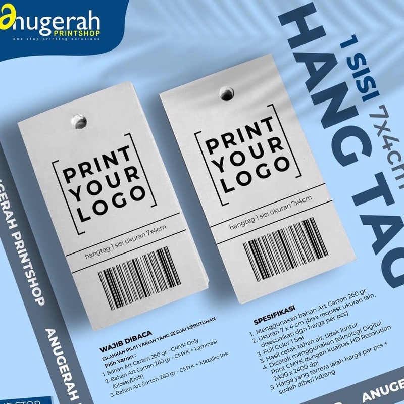 Hangtag - Hang Tag Label Produk - Label Merk Pricetag 1 Sisi Art Carton 260 gr Murah Custom