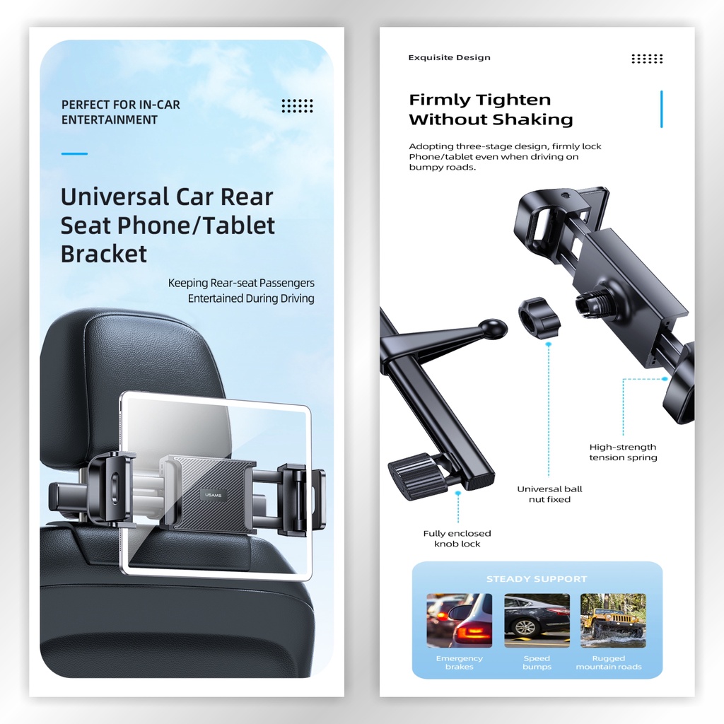 USAMS ZJ068 Car Headrest Holder Phone Tablet Bracket