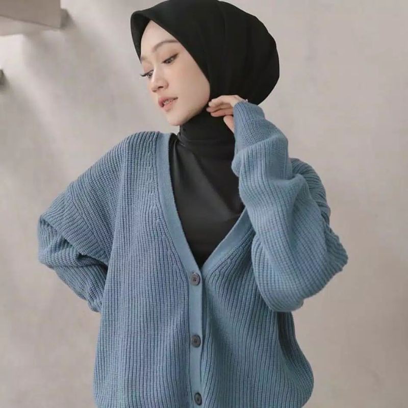 MALIKA CARDY OVERSIZE / Cardigan Rajut Oversize / Baju Rajut / Cardi Crop-Denim