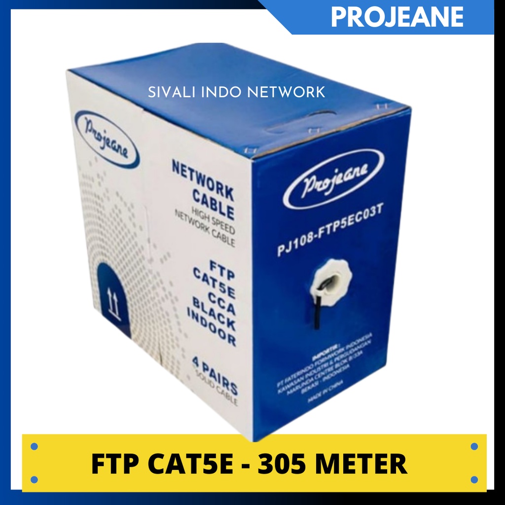 1 ROLL PROJEANE KABEL FTP CAT5E OUTDOOR  WARNA HITAM  24 AWG PVC CCA 4 PAIRS