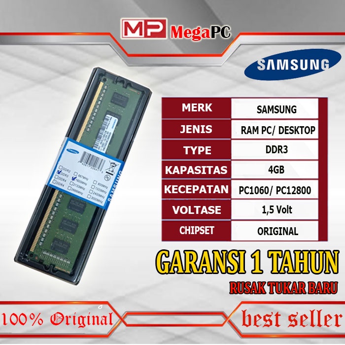 MEMORY RAM PC DDR3 4GB SAMSUNG / HYNIK GARANSI 1 TAHUN