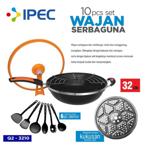 Panci wajan Set Panci penggorengan serbaguna / Wok Pan 32cm with Tutup Kaca Set sutil/spatula &amp; kukusan