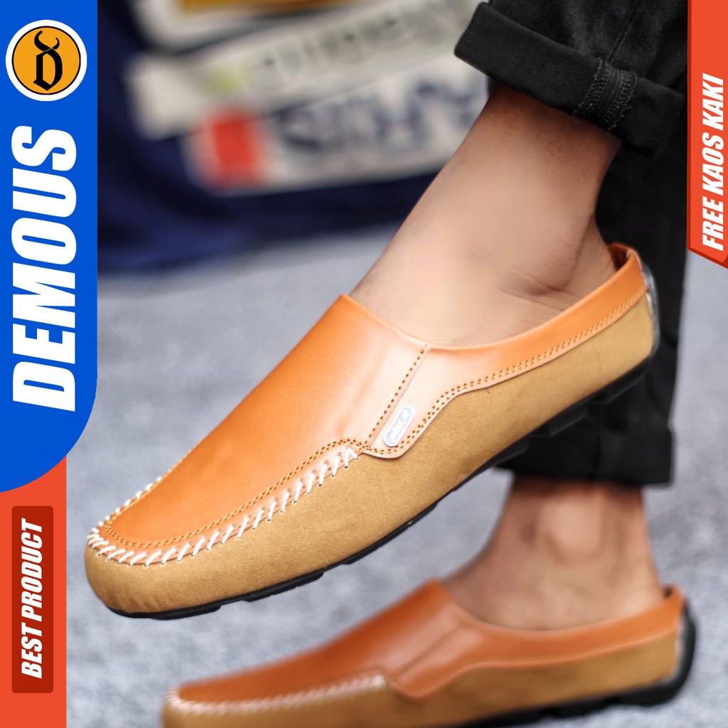 Sepatu Sandal Slop Casual Bustong Pria Kulit Pu Hitam LUCAS DEMOUS