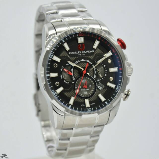 Jam Tangan Pria Charles Jourdan CJ 1028 Silver Rantai Original Murah
