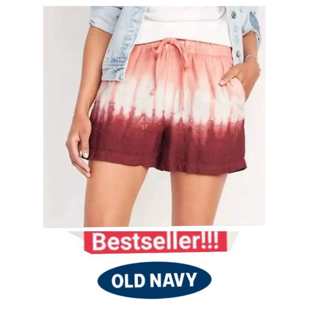 Celana Wanita OLD NAVY Hotpants Haight - Waisted DIP  DYE LINEN BLEN SHORT