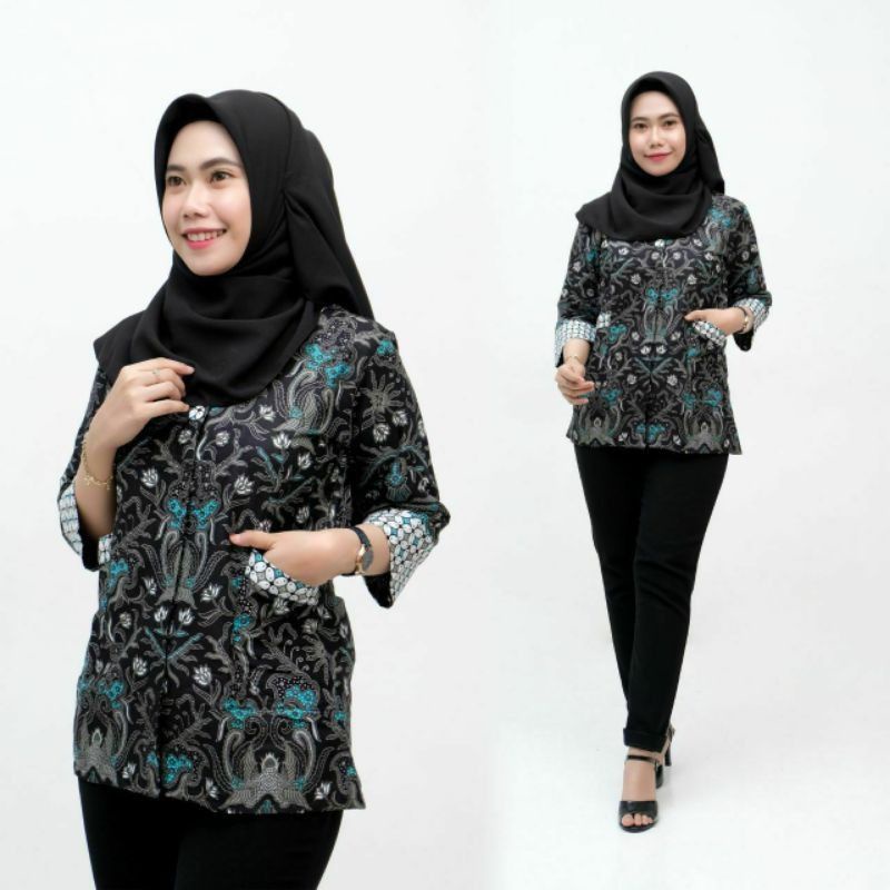 tey-17 Batik wanita ASJ SA HRB026 Kenongo Kemeja Tosca Pendek-saku