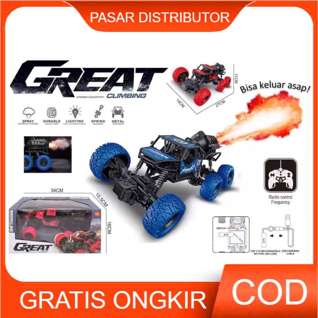 Mainan Anak RC GREAT CLIMBLING CAR SPRAY Mobil Remote Control 4WD Asap