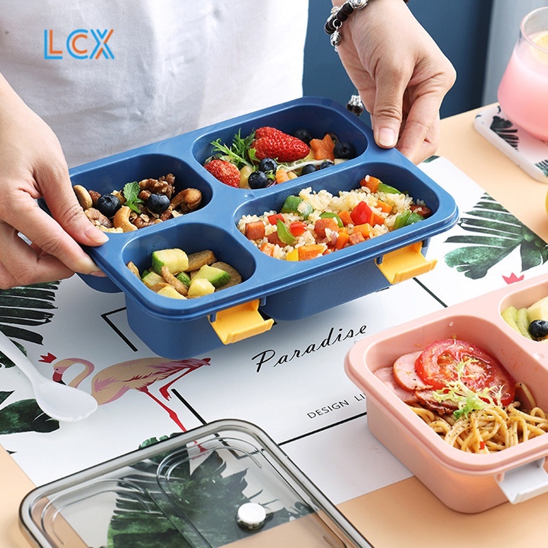 LCX Kotak Makan 4 Grid Dengan Dengan Kotak Sup Dan Sendok Gratis lunch box 1250ml BPA Free VS