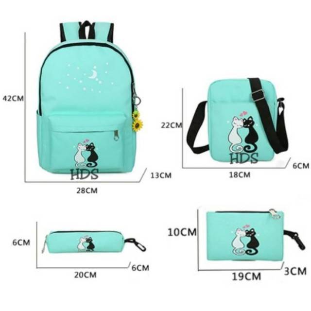 Fashion backpack 4in1 motif catlove UCING KAWIN /fashion wanita /tas satu set murah / TAS BERANAK