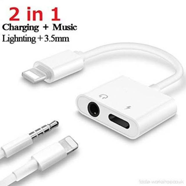 Termurah MEDAN Charging Lightning Adapter 3.5mm Jack Connecter untuk IP 7 8 + X 11 Pro 11Pro Audio Splitter 2 in 1