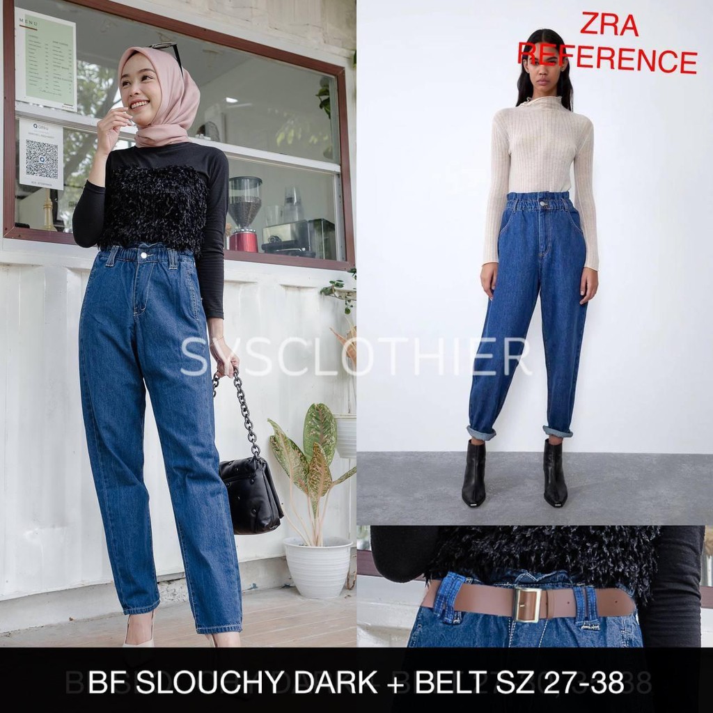 CELANA JEANS WANITA BF SLOUCHY  + BELT SERIES (SZ 35-38 BELT HEART)