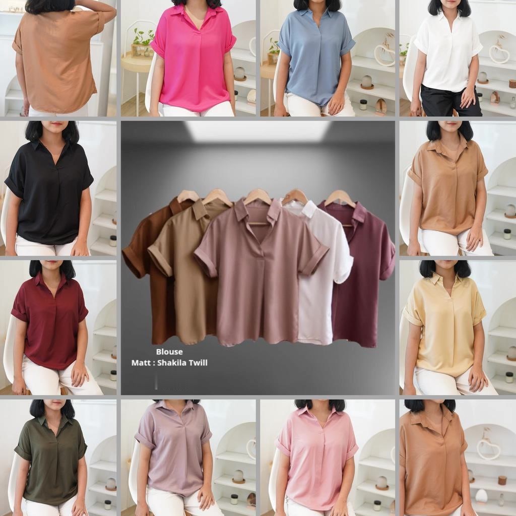 Tq88indonesia Fashion Baju Atasan Wanita Terbaru / SHAKILA TWILL SHASHA BLOUSE OVERSIZE  Lengan Pendek / Busana Santai Cewek / Ootd