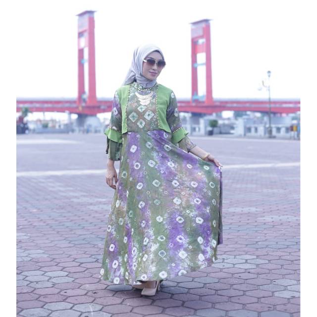Dress jumputan palembang hijau size M