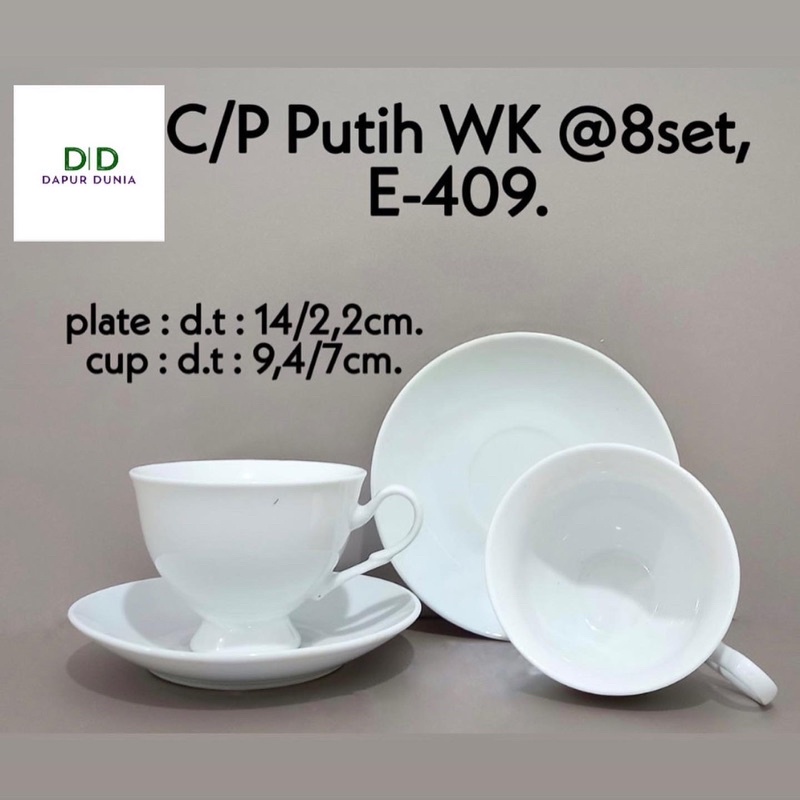 Cangkir set keramik midas putih polos ( segi-4 / bulat kaki )