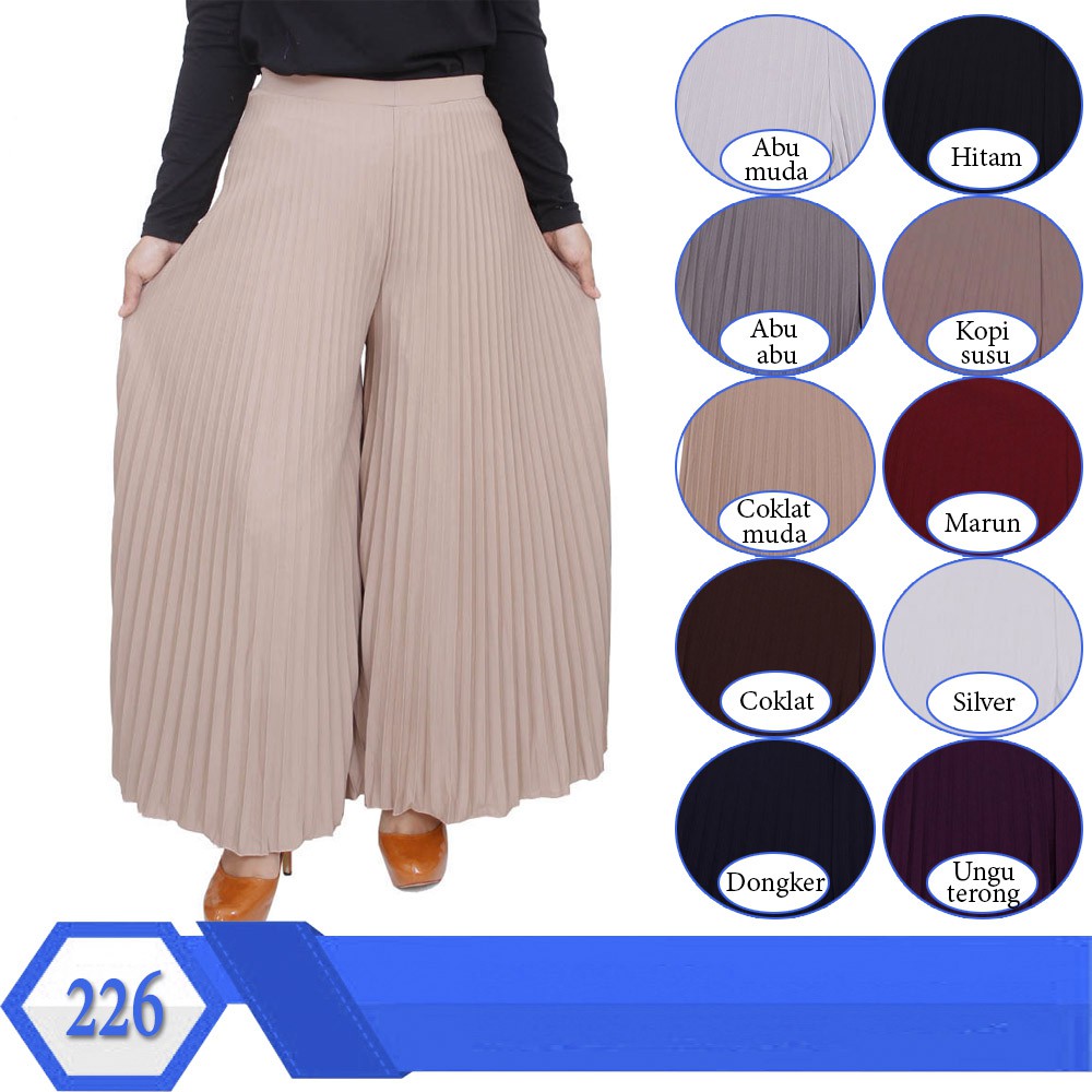 Celana Kulot Panjang Jersey Plisket / Celana Wanita Panjang