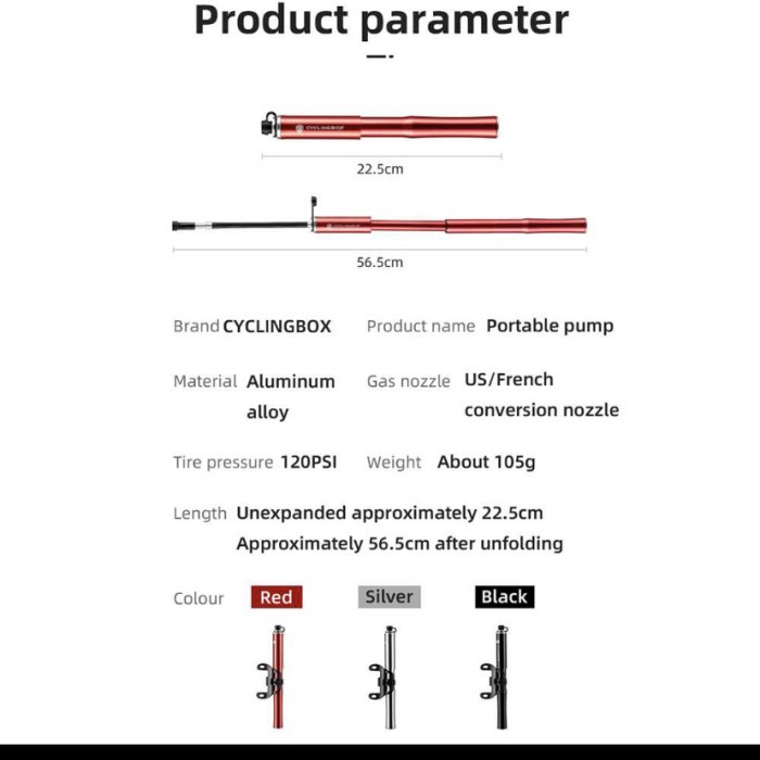 Pompa Angin Ban Sepeda portable 120psi Cyclingbox HW-01