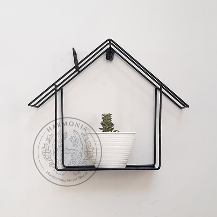Rak Pot Bunga Gantung Model Rumah, Hiasan Dinding Rumah Industrial - Hitam