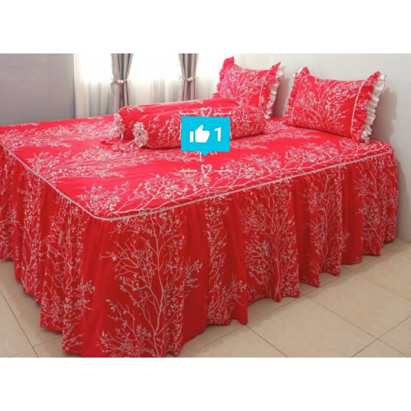 Sprei Rumbai Pengantin Katun Lokal Motif Jeju memory Merah by Katun Star