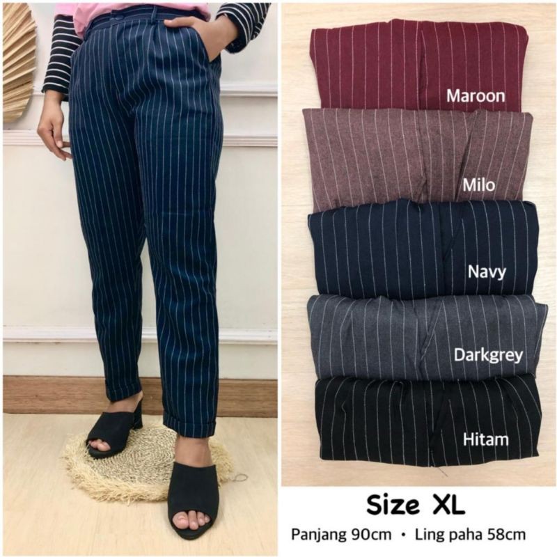 Celana Katun Motif Garis - Pinstripe Pants Kasual Kantor