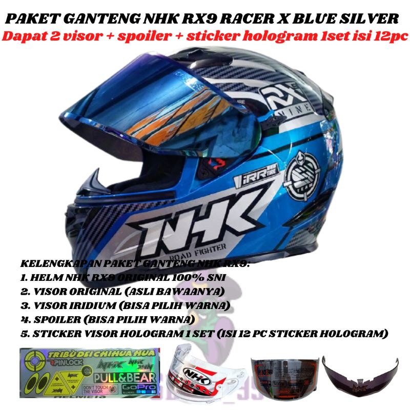 PAKET GANTENG HELM NHK RX9 ALL VARIAN TERMURAH-G.RACER BLUE SILVER