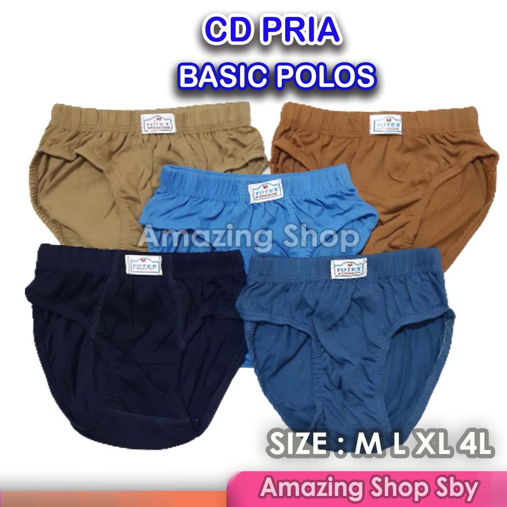 Groris 1 Lusin (12 Pcs) Celana Dalam Pria Lembaran CD Laki Laki Cowok Basic Polos Murah Size M L XL 4L jumbo 5L Amazing Shop Surabaya