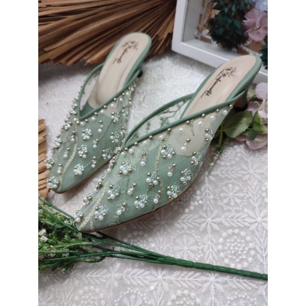 sepatu Rafaizoutfit Marrisa Sage green tinggi 3cm Runcing