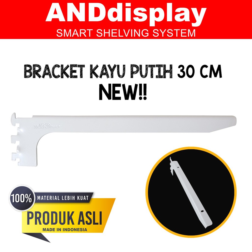 DAUN AMBALAN BRACKET KAYU 30 CM PUTIH PENYANGGA RAK BRAKET ANDDISPLAY