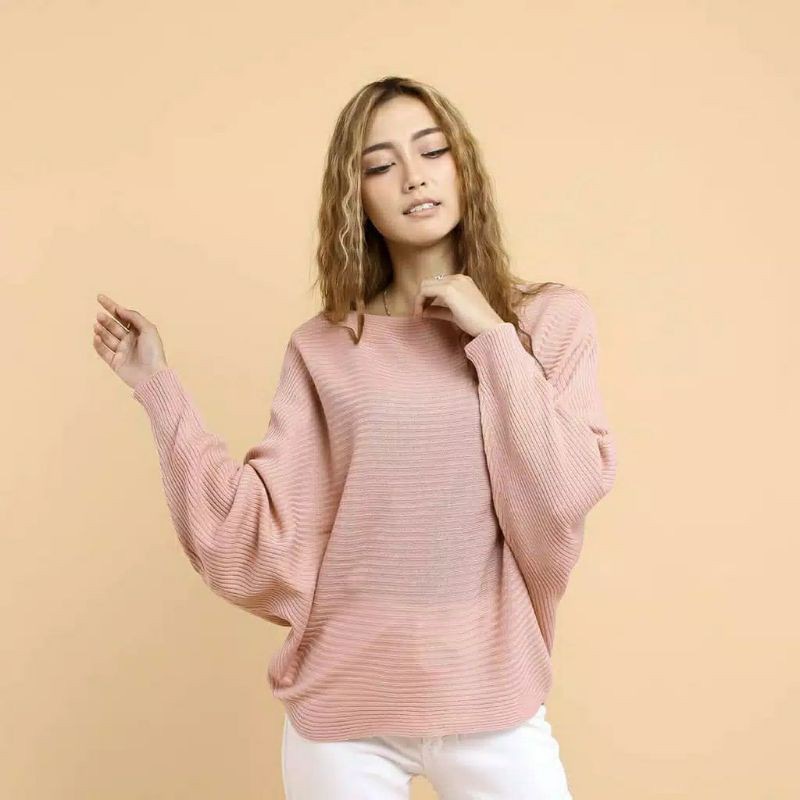 BEFAST - ZEC Sweater Wanita Rajut GEGE / Lesperal Batwing Rajut / Sweater Rajut / Swater Kekinian Banyak Warna / Sweater Terbaru Polos