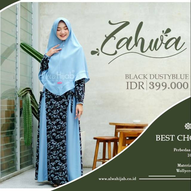 Gamis syari set hijab Zahwa Alwa Hijab Ori