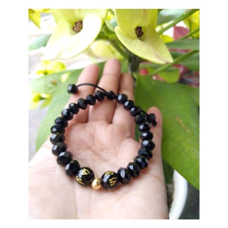 Gelang Tali Cristal Ceko Liontin Emas0,10gram 10 karat "Semar Jawa"