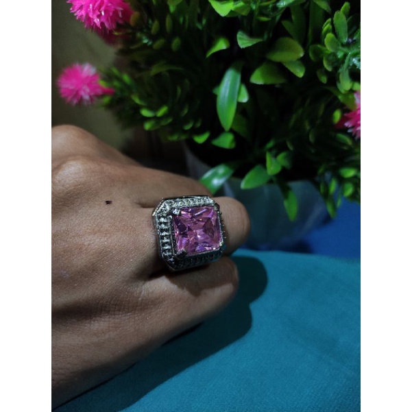 Cincin batu akik cutting merah rose octagon