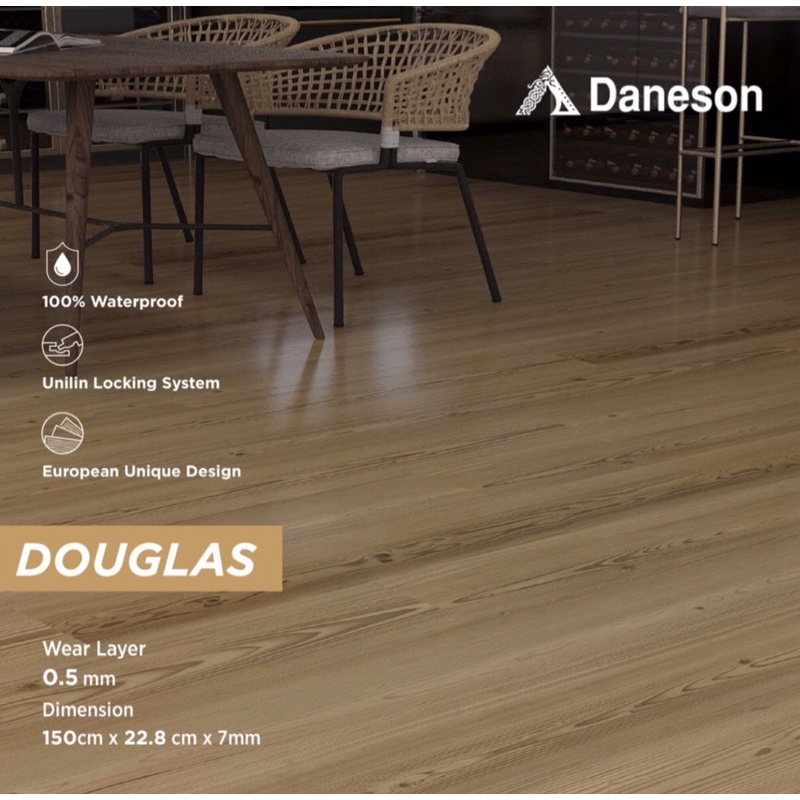 Lantai Vinyl Daneson SPC Flooring Tebal 7mm ( 5,5mm+ 1,5mm underlayer) isi 2,736m2(8 plank)