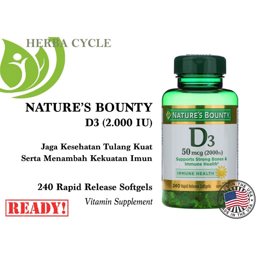 Natures Bounty D3 2000IU 240soft Vit D3 2000iu Kesehatan Tulang Imun