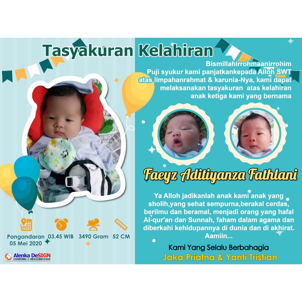 

Kartu Aqiqah/Kartu Kelahiran/Baby shower art paper 230 gsm full warna
