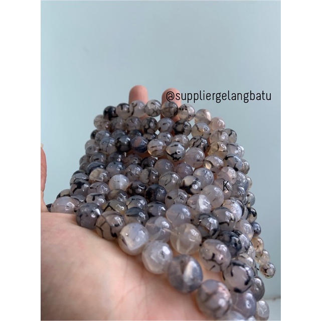 Batu RHODOLITE DALMANTION CUTTING 12mm natural akik hitam putih serat