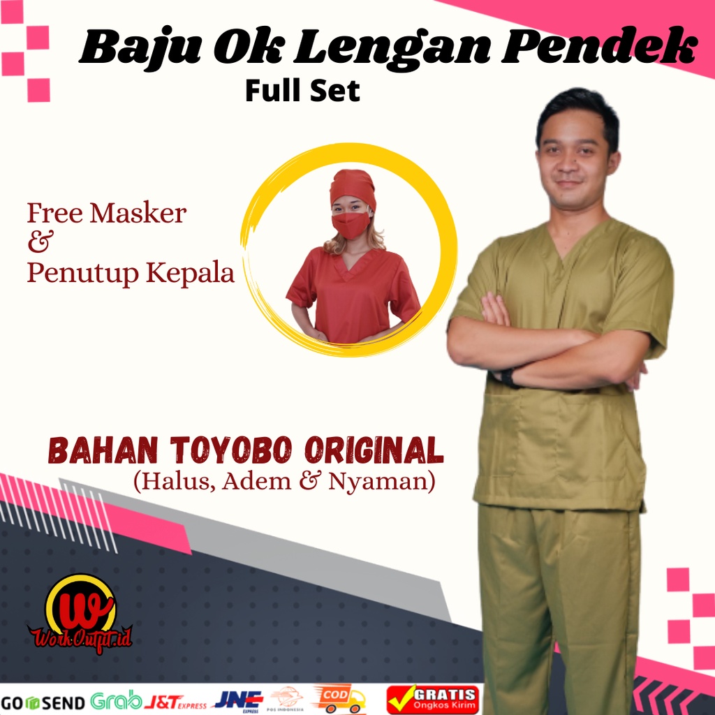 Baju Ok / OKA | Baju Jaga Perawat Dokter Petugas Medis LENGAN PENDEK | Bahan Toyobo Original