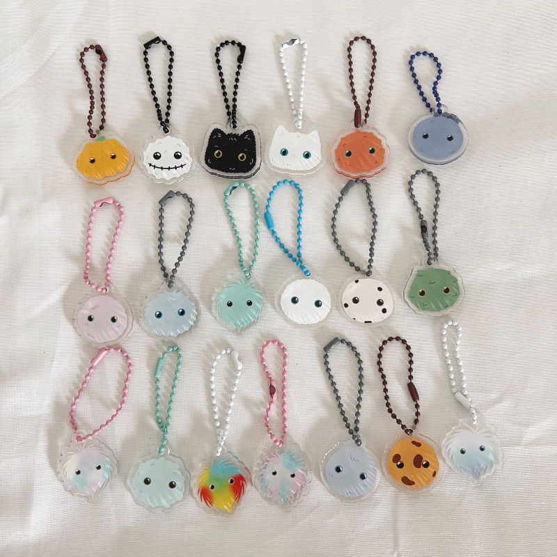 Jimo Charm A - Keychain Acrylic - Gantungan Kunci Akrilik - Cute Keychain Colour Bead Chain Lanyard - Bag Keychain