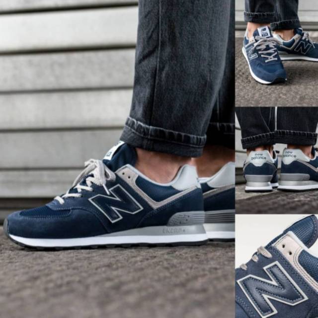 Sepatu New Balance Classic ML 574 Trainer Blue Navy Grey Original