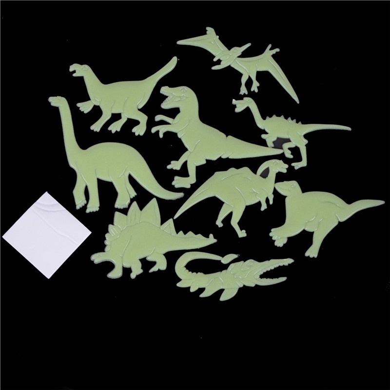 9pcs / set Stiker Dinding Luminous Glow in the Dark Desain Dinosaurus Untuk Kamar Anak